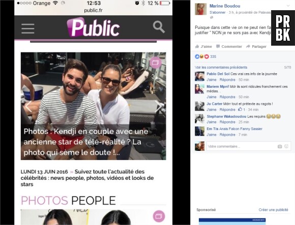 Kendji Girac et Marine Boudou pas en couple : elle dément sur Facebook le 13 juin 2016