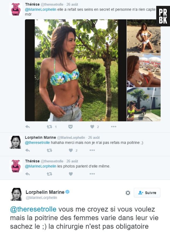 Marine Lorphelin recadre une internaute qui affirme qu'elle a fait de la chirurgie