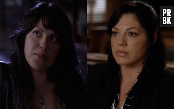 Sara Ramirez (Callie) lors de sa première apparition dans Grey's Anatomy VS lors de sa dernière apparition