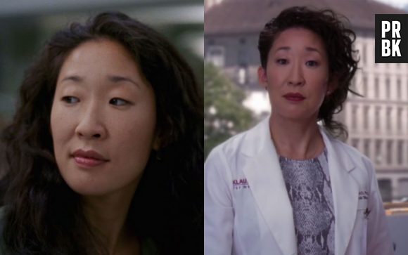 Sandra Oh (Cristina) lors de sa première apparition dans Grey's Anatomy VS lors de sa dernière apparition