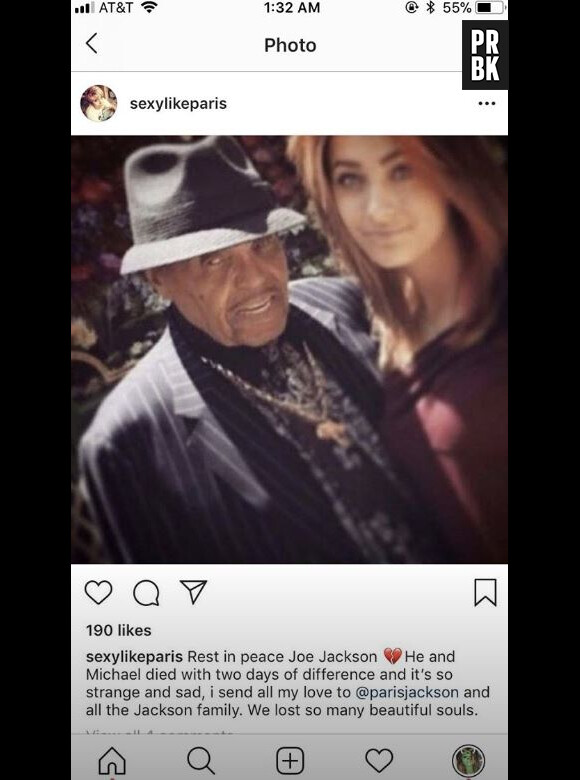 Mort de Joe Jackson : sa petite-fille Paris Jackson lui rend hommage.