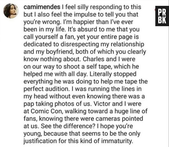 Camila Mendes (Riverdale) répond aux critiques sur son couple avec Charles Melton
