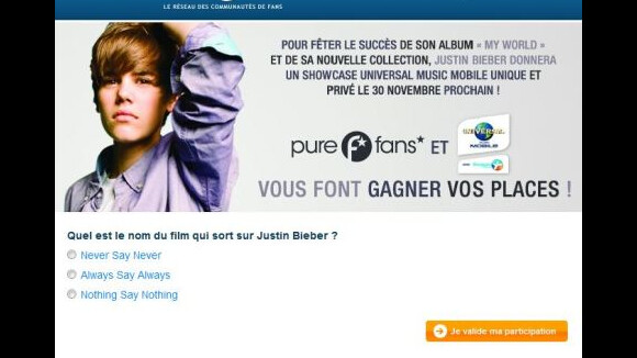 Justin Bieber ... Gagne tes places pour son concert privé sur Purefans
