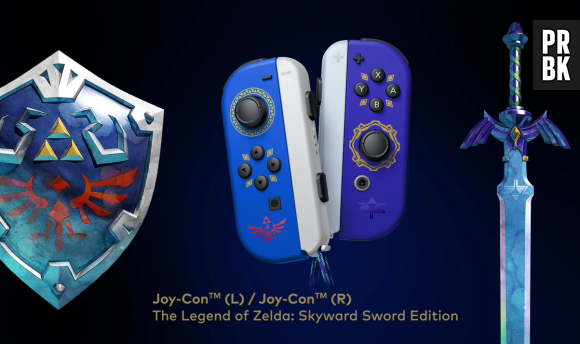 The Legend of Zelda : Skyward Sword HD : les Joy-Con aux couleurs de l'épée de légende et du bouclier d'Hylia


