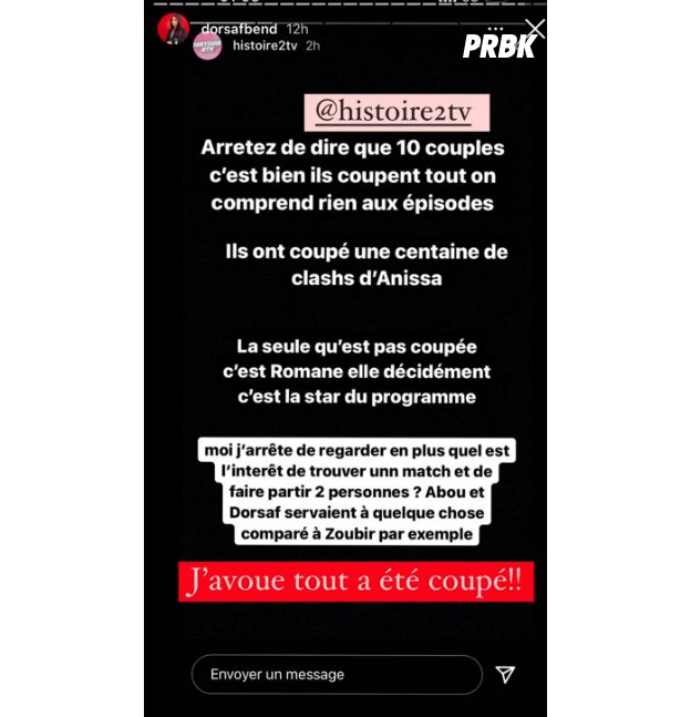 Dorsaf valide les propos du compte Instagram.