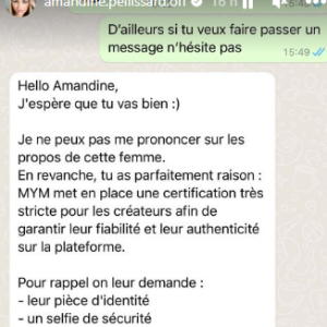 Amandine Pellissard dévoile une capture de sa conversation avec un dirigeant de MYM