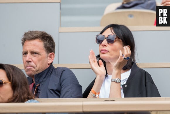 Géraldine Maillet et son compagnon Daniel Riolo - People des les tribunes des Internationaux de France de Tennis de Roland Garros 2022 - Jour 1. à Paris le 22 mai 2022.