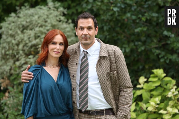 Audrey Fleurot et Mehdi Nebbou au photocall de la série "HPI" à l'ambassade de France à Rome, le 29 septembre 2022.