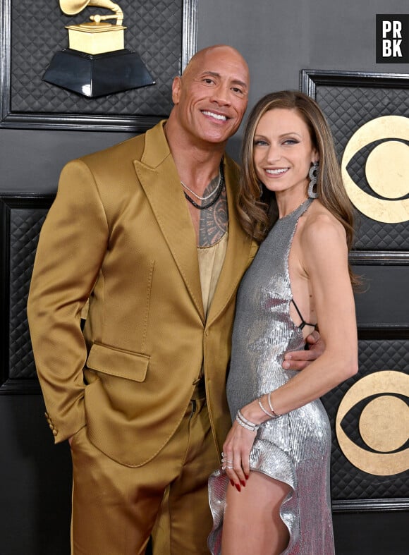 Dwayne Johnson et sa femme Lauren Hashian au photocall de la 65ème édition de la cérémonie des "Grammy Awards" à Crypto.com Arena à Los Angeles, Californie, Etats-Unis, le 5 février 2023.