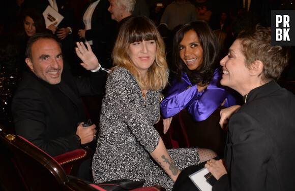 Semi-exclusif - Nikos Aliagas, Daphné Bürki, Karine Le Marchand, Daphné Roulier - Front row du défilé de mode Haute-Couture printemps-été 2020 "Jean-Paul Gaultier" au théâtre du Châtelet à Paris le 22 janvier 2020. © Christophe Clovis - Veeren Ramsamy / Bestimage