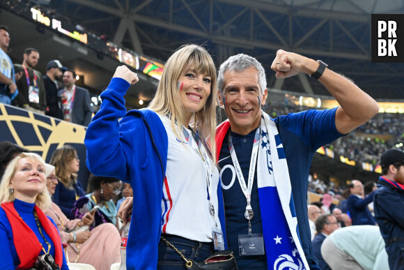 Nagui et sa femme Mélanie Page dans les tribunes du match "France - Argentine (3-3 - tab 2-4)" en finale de la Coupe du Monde 2022 au Qatar, le 18 décembre 2022. © Philippe Perusseau / Bestimage 