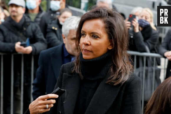 Karine Le Marchand - Obsèques de Jean-Pierre Pernaut en la Basilique Sainte-Clotilde à Paris le 9 mars 2022. © Christophe Clovis / Bestimage  