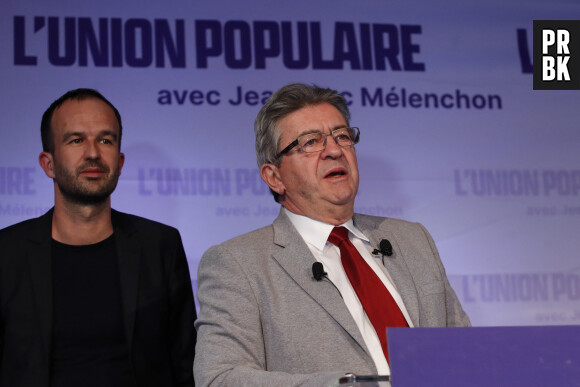 Jean-Luc Mélenchon (22,2%) et Manuel Bompard au soir du premier tour des élections présidentielles 2022 , à Paris le 10 avril 2022 © Michael Baucher / Panoramic / Bestimage