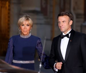 Emmanuel Macron et sa femme Brigitte - Dîner d'Etat au château de Versailles en l'honneur de la visite officielle du roi Charles III d'Angleterre et de la reine consort Camilla Parker Bowles de 3 jours en France. Le 20 septembre 2023 © Moreau-Jacovides / Bestimage 