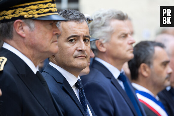 Le président de la République française Emmanuel Macron lors d'une cérémonie d'hommage aux résistants Fred Scamaroni et Danielle Casanova à Ajaccio, le 28 septembre 2023. © Raphaël Lafargue / Pool Bestimage 