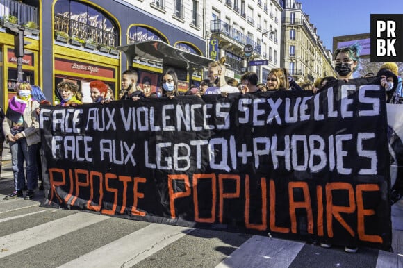 MeToo Gay mouvement supporters demonstrate, organized between Pigale and the Paris City Hall against discrimination and to protest against sexual violence in homosexual circles, in Paris, France, on February 27, 2021. Photo by Kelly Linsale / BePress/ABACAPRESS.COM 