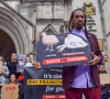 Writer and poet BENJAMIN ZEPHANIAH joins the protesters outside the Royal Courts Of Justice as animal charity The Humane League UK takes legal action against the government over 'Frankenchickens', chickens which are bred to grow at abnormal rates to abnormal size, which campaigners say causes great suffering and breaches the Welfare of Farmed Animals regulations. © Vuk Valcic/ZUMA Press/Bestimage 