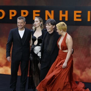 London, UNITED KINGDOM - Cast walk the 'charred' black carpet at tonight's premiere Pictured: Matt Damon, Emily Blunt, Cillian Murphy & Florence Pugh 