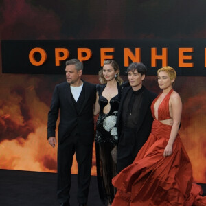 BGUK_2685708 - London, UNITED KINGDOM - Cast and guests walk along the 'charred' black carpet at the Oppenheimer Premiere in London. Pictured: Matt Damon, Emily Blunt, Cillian Murphy and Florence Pugh 