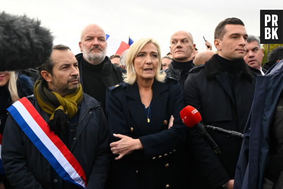 Marine Le Pen ( Rassemblement national ) - Sebastien Chenu ( Rassemblement national ) - Jordan Bardella ( président Rassemblement national ) - - Marche contre l'antisémitisme à Paris, le 12 novembre 2023 © Federico Pestellini / Panoramic / Bestimage
