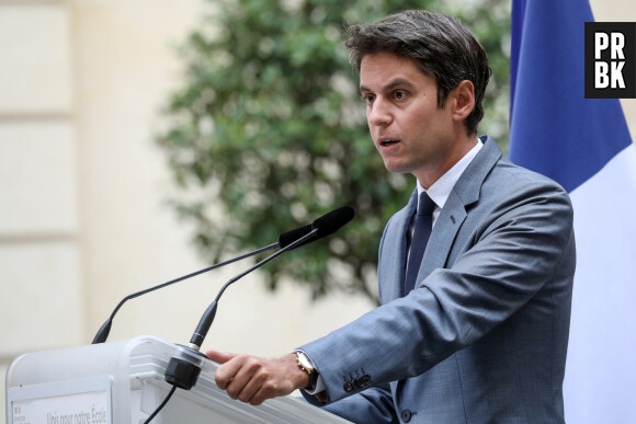 Gabriel Attal, ministre de l’Éducation nationale et de la Jeunesse lors de la conférence de presse à l’occasion de la rentrée scolaire, à Paris, le 28 août 2023, au ministère de l'Education. © Stéphane Lemouton / Bestimage