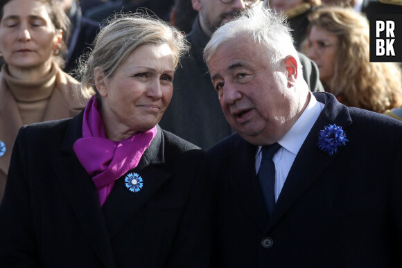 Gérard Larcher, président du Sénat et la présidente de l'Assemblée nationale, Yaël Braun-Pivet à la cérémonie de dépôt de gerbe et du ravivage de la flamme de la Tombe du Soldat inconnu à l'Arc de Triomphe lors de la cérémonie du 105ème anniversaire de l'Armistice de 1918 le 11 novembre 2023. © Stéphane Lemouton/Bestimage