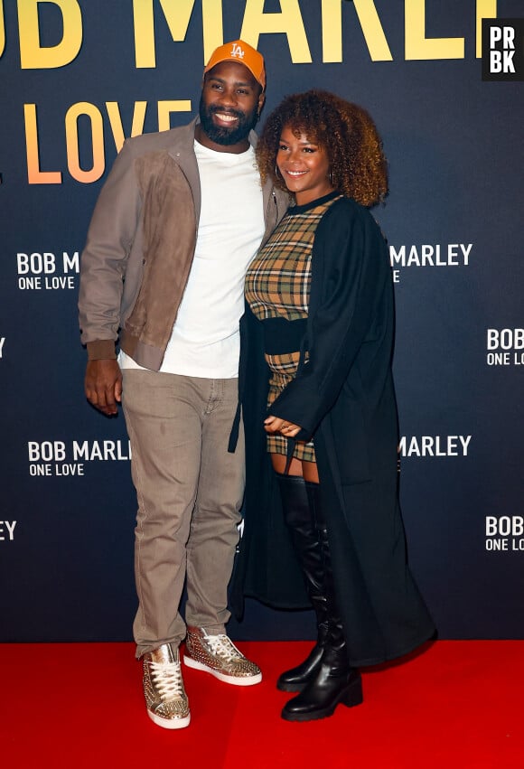 Teddy Riner et sa femme Luthna Plocus - Première du film "Bob Marley One Love" au Grand Rex à Paris le 1 fevrier 2024. © Coadic Guirec/Bestimage