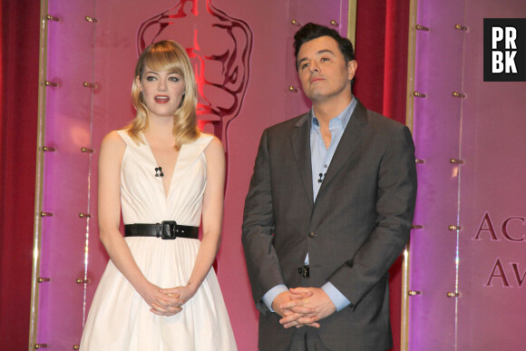 Seth MacFarlane n'est pas le seul à avoir spontanément pensé à l'Entertainment Community Fund, organisme de soutien à la Writers Guild of America et au SAG-AFTRA.  
Emma Stone et Seth MacFarlane annoncent les nominations aux Oscars 2013 a Hollywood. Le 10 janvier 2013 