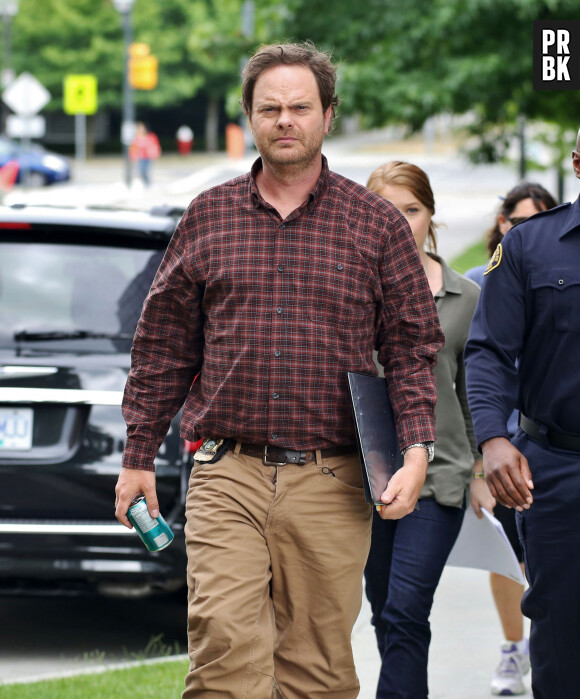 Rainn Wilson, Page Kennedy et Genevieve Angelson sur le tournage de la série TV "Backstrom" à Vancouver, le 23 juillet 2014