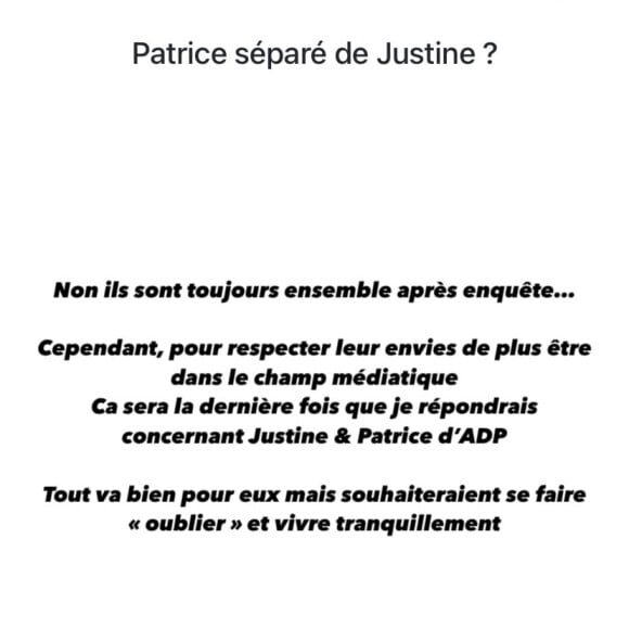 Aqababe met les choses au clair concernant Patrice et Justine.