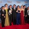 Toute l'équipe du film The Artist sur le tapis rouge des Golden Globes 2012.