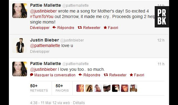 Pattie Mallette a réagi sur Twitter à l'hommage de son fils !