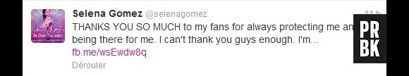 Selena Gomez reconnaissante envers ses fans