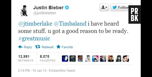 Justin Bieber adore le nouvel album de Timberlake