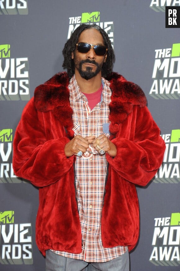 Snoop Lion, en veste de fourrure rouge, le 14 avril aux MTV Movie Awards 2013