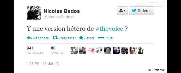 Nicolas Bedos a crée la polémique pendant la finale de The Voice 2 avec un tweet jugé homophobe