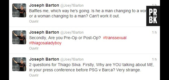 Joey Barton VS Thiago Silva sur Twitter
