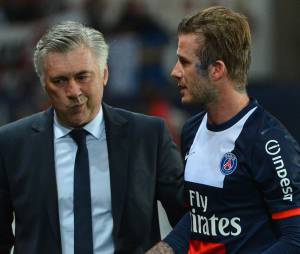 Carlo Ancelotti et David Beckham, le 18 mai 2013 au Parc des Princes
