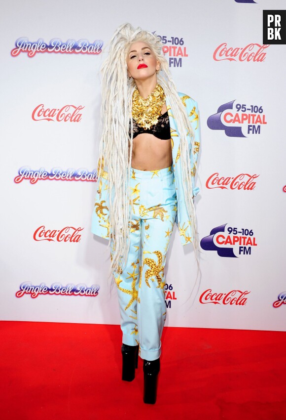 Lady Gaga et ses dreadlocks au Jingle Ball à Londres le 8 décembre 2013