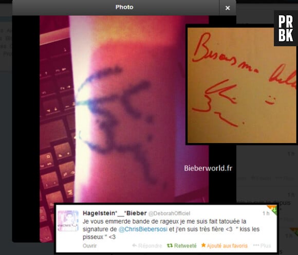 Justin Bieber : une fan se tatoue l'autographe du sosie belge Chris Bieber