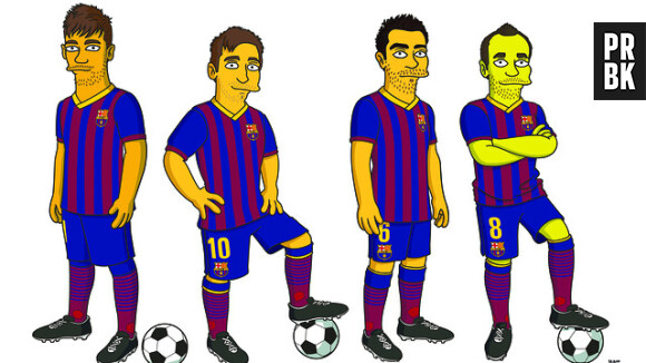 (de gauche à droite) Neymar, Messi, Xavi et Iniesta en mode "Simpson"