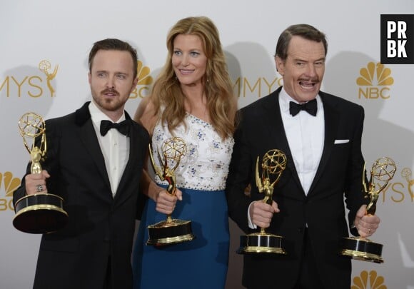 Aaron Paul, Anna Gunn et Bryan Cranston aux Emmy Awards, le 25 août 2014