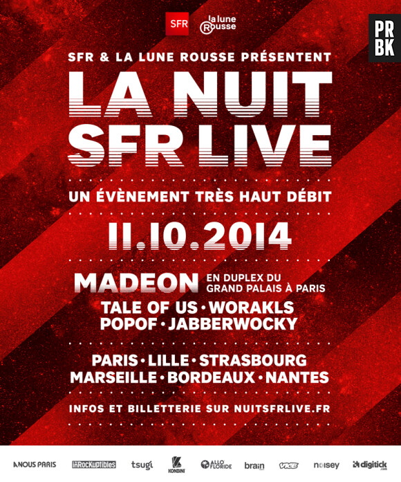 Nuit SFR Live : le line-up complet des concerts organisés dans toute la France le samedi 11 octobre 2014, de 22h à 6h