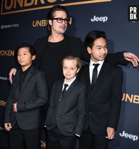 Brad Pitt, ses enfants Pax, Shiloh et Maddox sur le tapis rouge de l'avant-première d'Invincible (Unbroken) à Los Angeles, le 15 décembre 2014