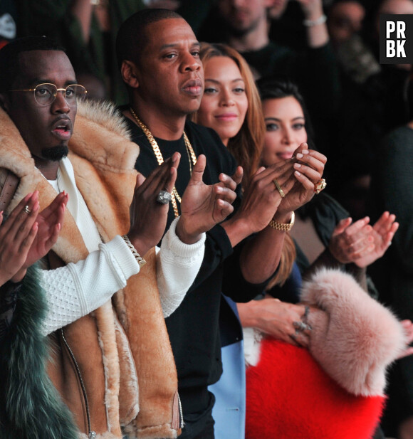 Diddy, Jay Z, Beyoncé et Kim Kardashian au défilé Adidas x Kanye West, le 12 février 2015 à New York