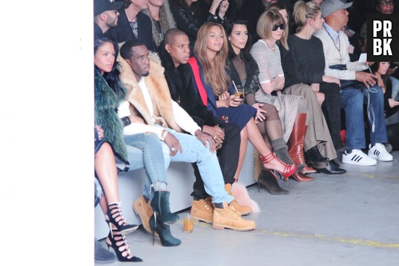 Cassie, Diddie, Jay Z, Beyoncé, Kim Kardashian, Anna Wintour et Hailey Baldwin au défilé Adidas x Kanye West, le 12 février 2015 à New York