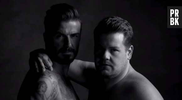 David Beckam avec James Corden pour une parodie de sa pub H&M de 2012