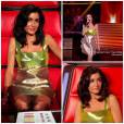 Jenifer : look sexy et robe à paillettes pour la demi-finale de The Voice 4 sur TF1, le 18 avril 2015