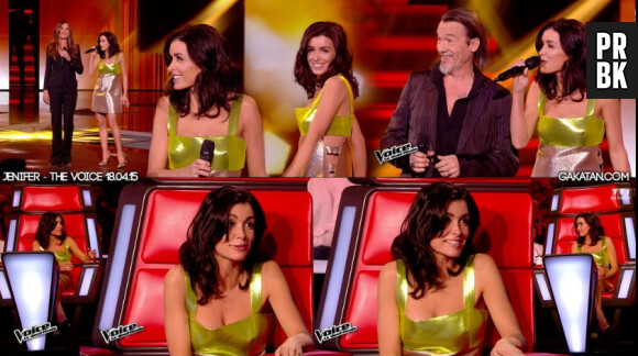 Jenifer : look sexy et robe à paillettes pour la demi-finale de The Voice 4 sur TF1, le 18 avril 2015