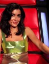  Jenifer : look sexy et robe &agrave; paillettes pour la demi-finale de The Voice 4 sur TF1, le 18 avril 2015 